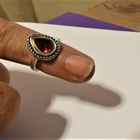 Red garnet pear ring Gold and silver tone mixed metal and certified - Picture 4 of 7